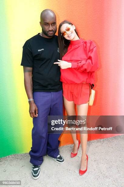 Stylist Virgil Abloh and Bella Hadid pose after the Louis Vuitton 